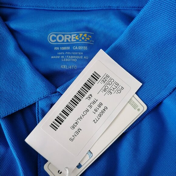 NWT Core Mens True Royal Blue UV Protection Moisture Wicking Polo Shirt Size 4XL - Picture 6 of 8